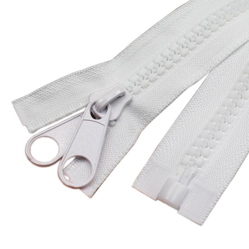 YaHoGa 2PCS #10 60 Inch Separating Large Plastic Zippers White with Double Pull Tab Slider Heavy Duty Zippers for Sewing, Sleeping Bag, Boat, Marine, Canvas, Cover, Dog Bed, Tent (60" DP White)